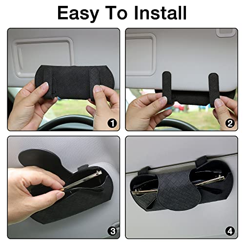 KINIVA Sunglasses Holder for Car Visor PU Leather Glasses Case with Clips for Car Visor Automotive Interior Visor Accessories Apply to All Car Models (Black) - Image 5