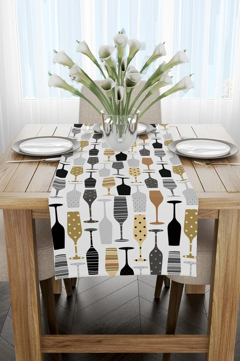 Cango Home White Black Decorative Object Patterned Digital Printed Runner CGH590-RN