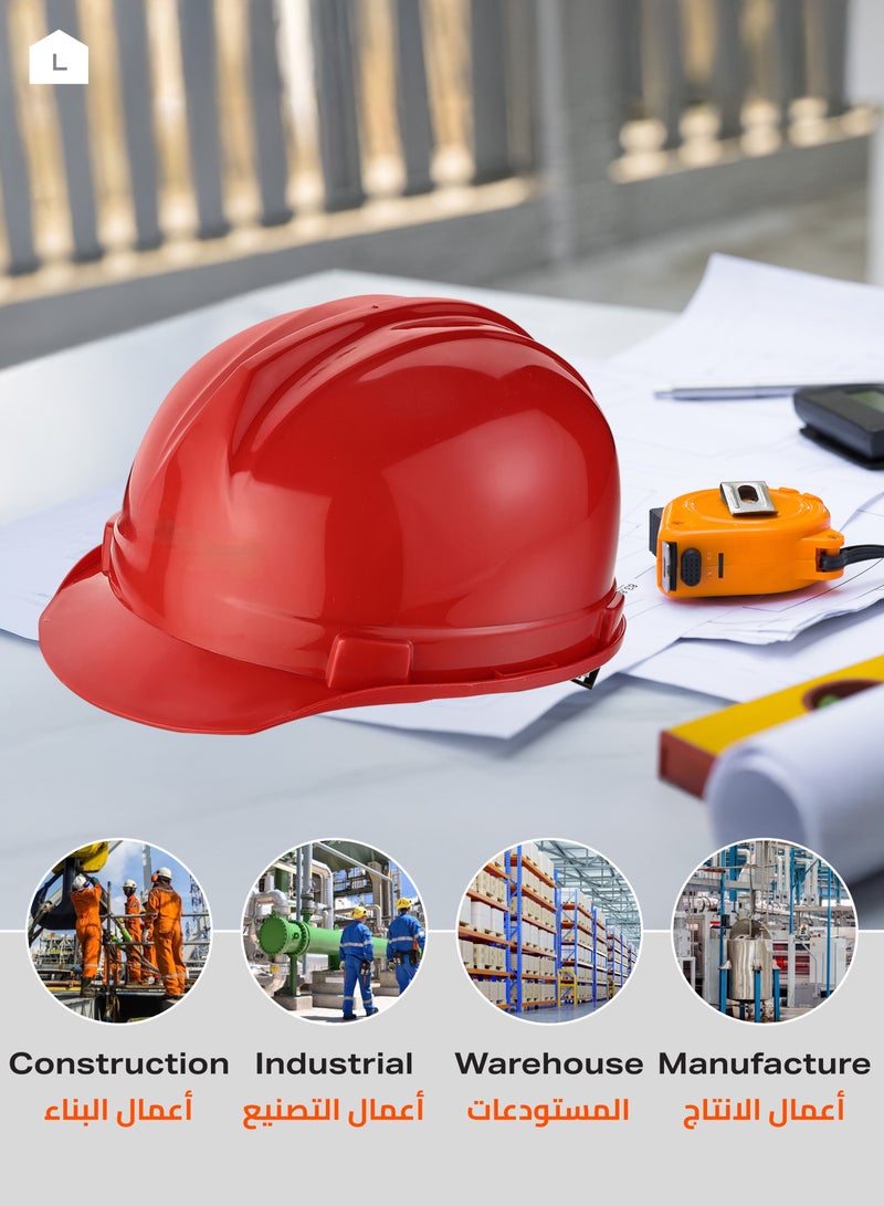 LAWAZIM Deluxe Safety Helmet - Red - HDPE Hard Hat with Reinforced Shell, 4-Point Suspension, Sweatband, and Adjustable Chin Strap - Ideal for Construction, Industrial, Warehouse, and Maintenance Use - Image 4