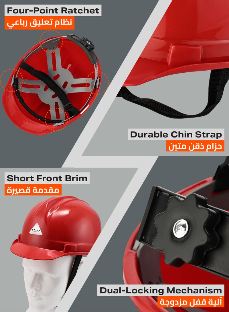 LAWAZIM Deluxe Safety Helmet - Red - HDPE Hard Hat with Reinforced Shell, 4-Point Suspension, Sweatband, and Adjustable Chin Strap - Ideal for Construction, Industrial, Warehouse, and Maintenance Use - Image 3
