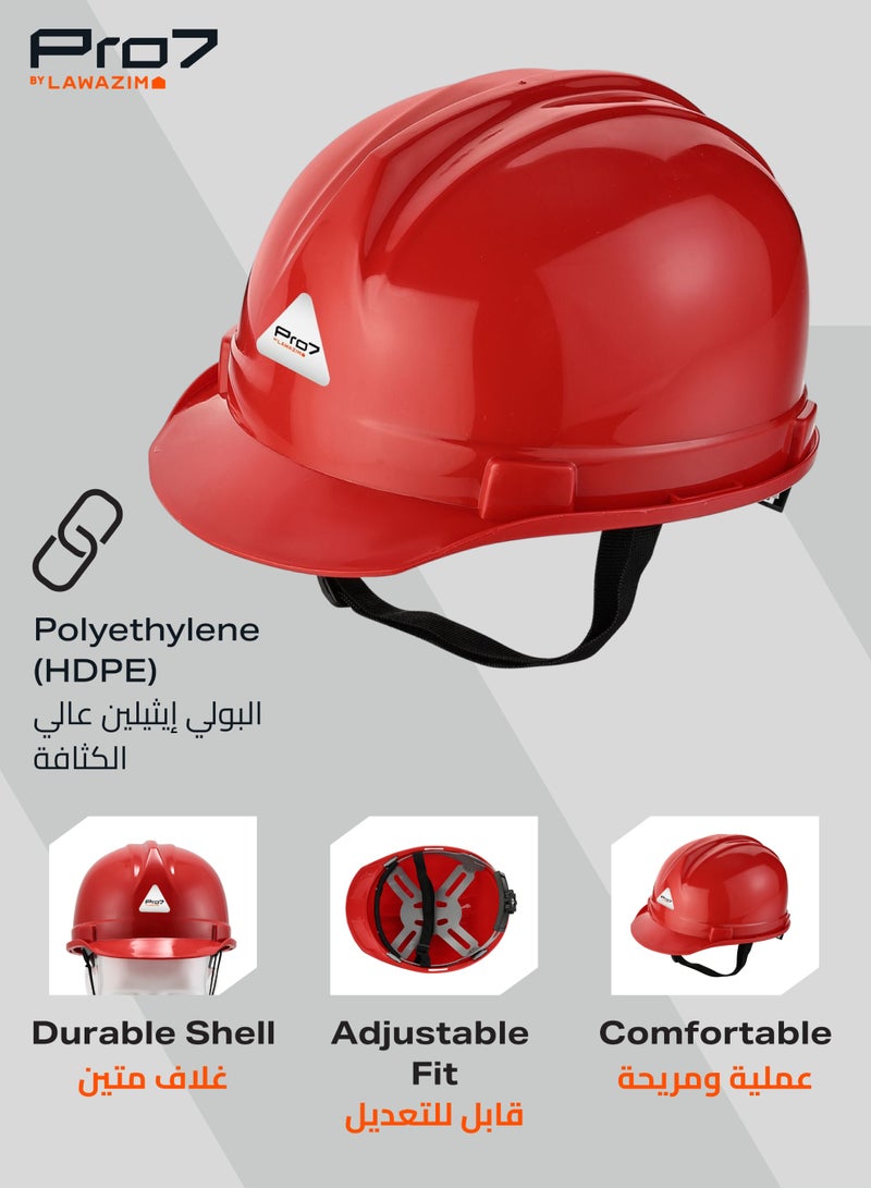 LAWAZIM Deluxe Safety Helmet - Red - HDPE Hard Hat with Reinforced Shell, 4-Point Suspension, Sweatband, and Adjustable Chin Strap - Ideal for Construction, Industrial, Warehouse, and Maintenance Use - Image 2