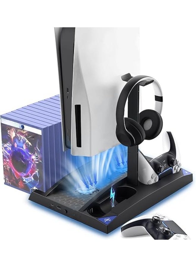 حامل جهاز ألعاب مع مروحة تبريد وقاعدة شحن مزدوجة لوحدات التحكم وتخزين 17 لعبة - Image 1