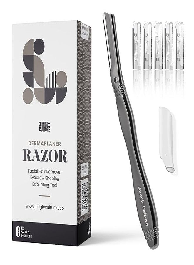 Jungle Culture Dermaplaning Tool - Facial Razor for Women with 5 Refill Blades - Reusable Eyebrow Shaper & Exfoliator - Black - Image 1