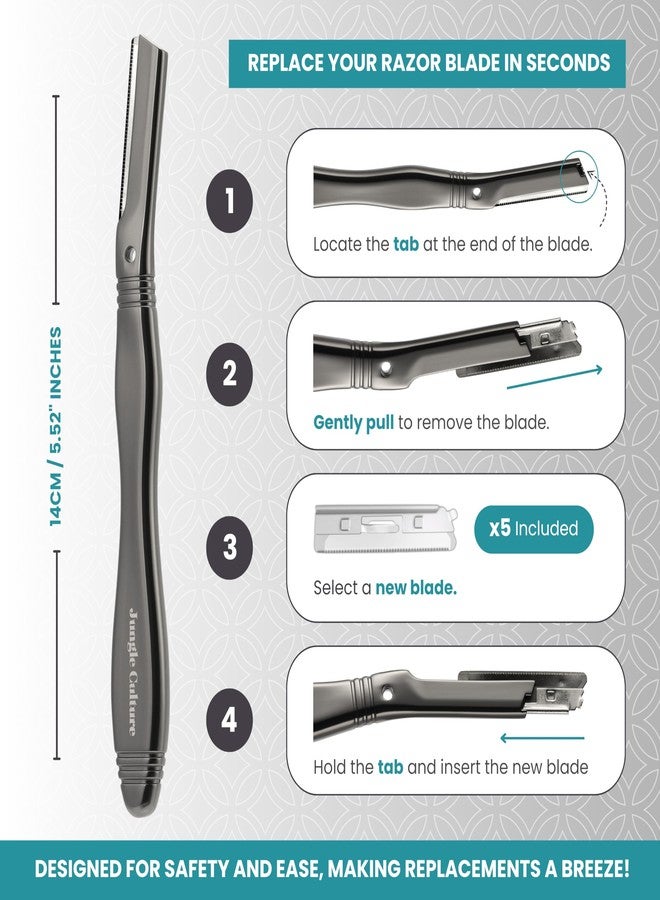 Jungle Culture Dermaplaning Tool - Facial Razor for Women with 5 Refill Blades - Reusable Eyebrow Shaper & Exfoliator - Black - Image 4