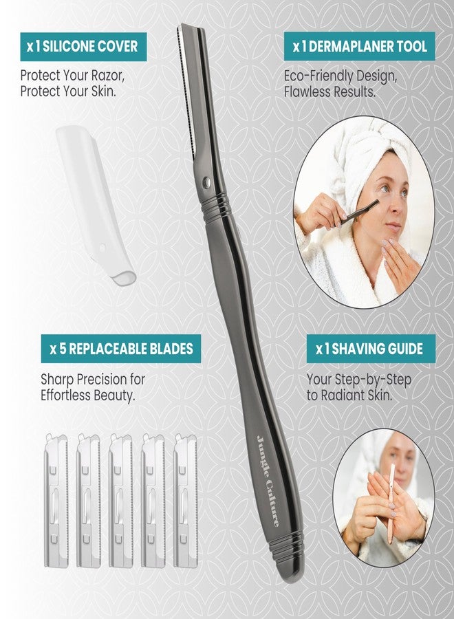 Jungle Culture Dermaplaning Tool - Facial Razor for Women with 5 Refill Blades - Reusable Eyebrow Shaper & Exfoliator - Black - Image 3