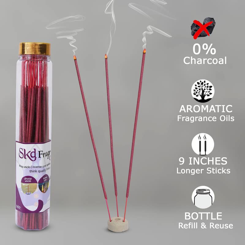 S K D SKD Rose Fragrance Organic Agarbatti (100g) Luxury Incense Sticks | Low Smoke, Zero Charcoal Dhoop Sticks for Pooja, Meditation, Home Fragrance, Office & Festivals | Long Lasting Aroma - Image 2