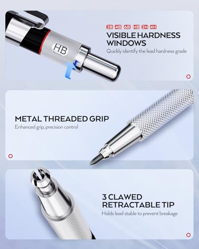 Nicpro 37PCS Art Mechanical Pencil Set 4PCS Metal Drafting Pencil 03mm 05 mm 07 mm 09 mm 2PCS 2mm Lead Holder 6B 4B 2B HB 2H 4H Colors For Sketching Drawing With 23 Tube Lead Refills Case - Image 3