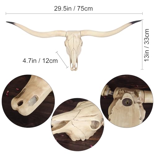 suruim Longhorn Wall Decor Long Horns Wall Decor Resin Long Horn Skull Head Sculpture, Cow Skull Accent for Western Gothic Style, Ranch Farmhouse Living Room Bedroom (A) - Image 5