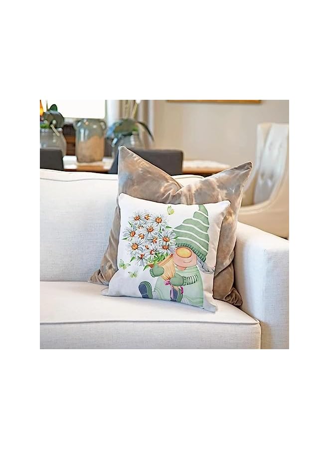 The Bros Outdoor Green Spring Throw Pillow Covers 18x18 Set of 4 Summer Decorative Cushion Cases Home Décor Flower Decorations for Patio Couch Chair Sofa,Daisy Floral Gnomes - Image 5