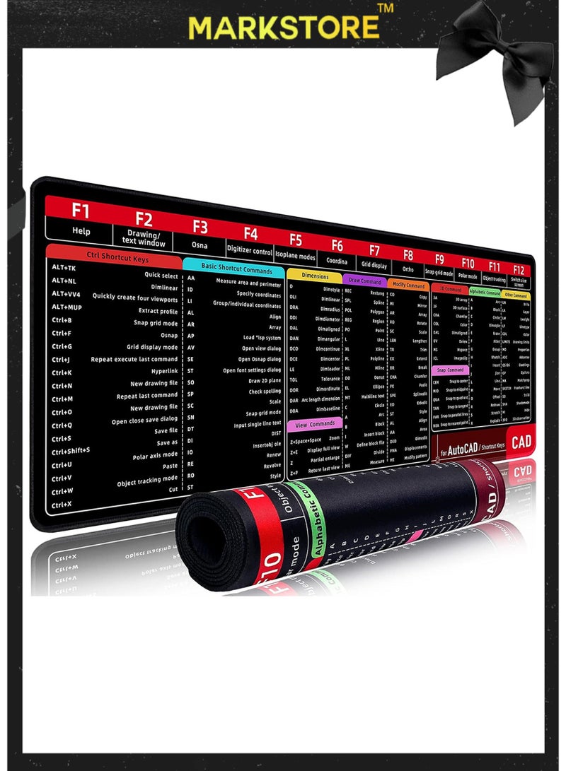 مارك ستور لوحة ماوس كبيرة XL، لوحة ماوس CAD Shortcut، لوحة ماوس كمبيوتر ممتدة/سجادة مكتب بحواف مخيطة للاعبي الألعاب والمكتب والمنزل (900 × 300 مم) - Image 1