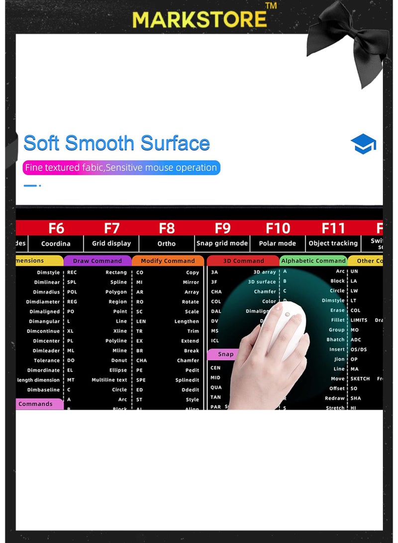 مارك ستور لوحة ماوس كبيرة XL، لوحة ماوس CAD Shortcut، لوحة ماوس كمبيوتر ممتدة/سجادة مكتب بحواف مخيطة للاعبي الألعاب والمكتب والمنزل (900 × 300 مم) - Image 5
