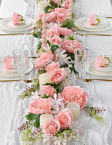 DearHouse 2Pack Artificial Peony Flower Garland - Silk Peony Garland with Pink Flowers for Wedding Party Table Decoration,6ft/Strand - Image 4