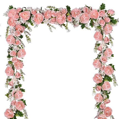 DearHouse 2Pack Artificial Peony Flower Garland - Silk Peony Garland with Pink Flowers for Wedding Party Table Decoration,6ft/Strand - Image 1