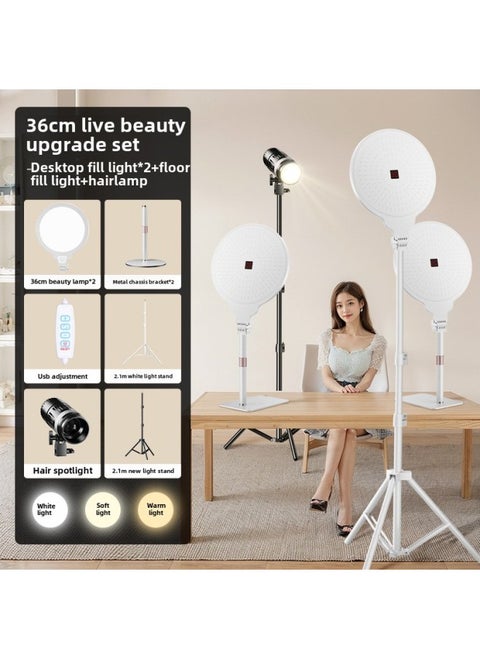 Live Beauty Light Anchor Dedicated Desktop Floor Light Self-timer Short Video Soft Light Full Screen Light-Specifications: Desktop Fill Light*2+floor Fill Light+hair Lamp