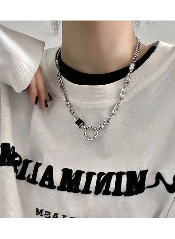 Goolsky Irregular Circle Zircon Couple Necklace – INS Minimalist Cool Tone Unisex Hip Hop Titanium Steel Clavicle Chain, Matching Gift for Couples - Image 2