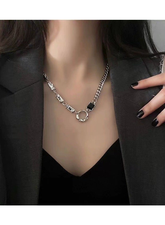 Goolsky Irregular Circle Zircon Couple Necklace – INS Minimalist Cool Tone Unisex Hip Hop Titanium Steel Clavicle Chain, Matching Gift for Couples - Image 3