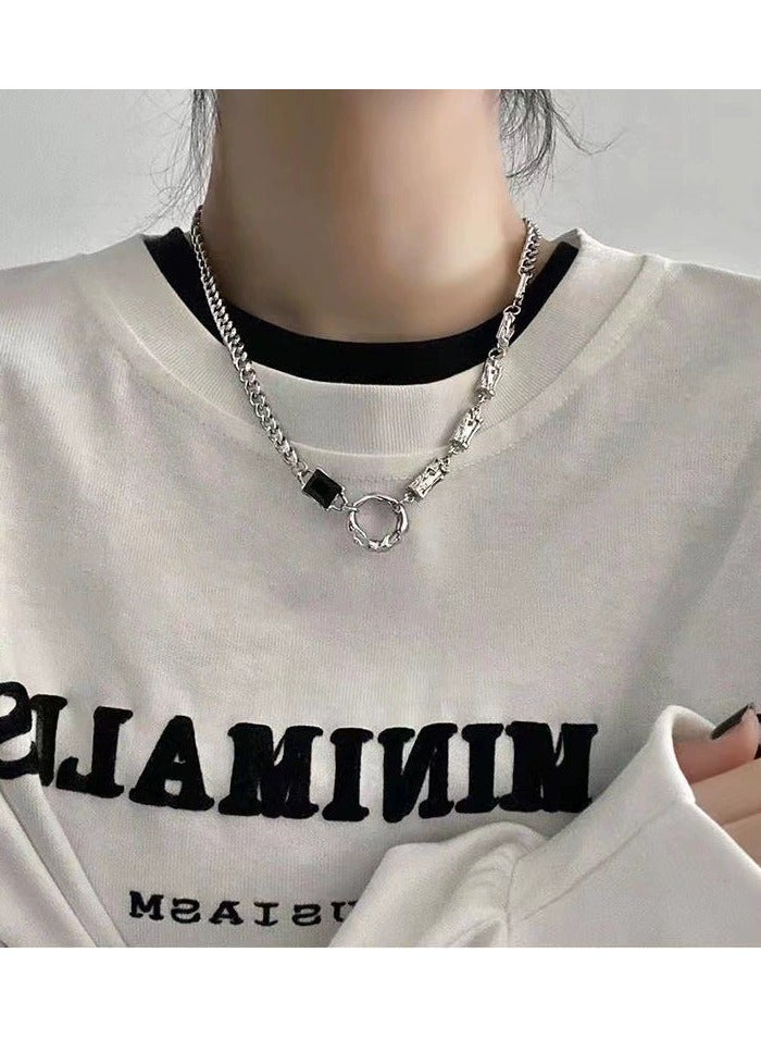 Goolsky Irregular Circle Zircon Couple Necklace – INS Minimalist Cool Tone Unisex Hip Hop Titanium Steel Clavicle Chain, Matching Gift for Couples - Image 4