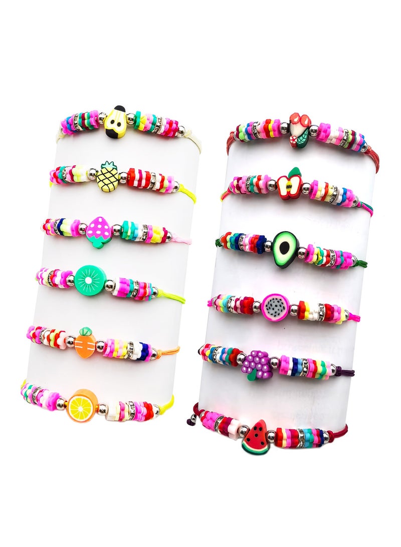 12 Pcs Bracelets for Kids Women, Colorful fruit Bracelets, Multicolor Woven adjustable Bracelets, Party Favors Prize for Kids Girls Friendship Bracelets  - Image 1