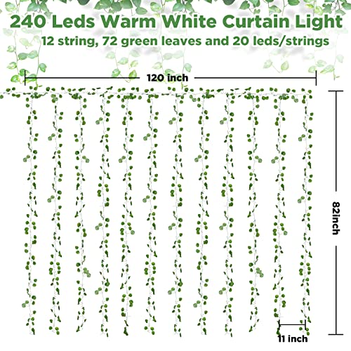HO2NLE 12 Pack Fake Vines Curtain String Light 240 LED 8 Mode & Timer Hanging Ivy Lights Vines for Bedroom Wall Hanging Garden Home Room Wedding Jungle Party Indoor Outdoor - Image 2