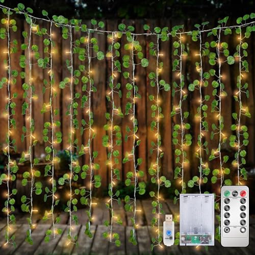 HO2NLE 12 Pack Fake Vines Curtain String Light 240 LED 8 Mode & Timer Hanging Ivy Lights Vines for Bedroom Wall Hanging Garden Home Room Wedding Jungle Party Indoor Outdoor - Image 1