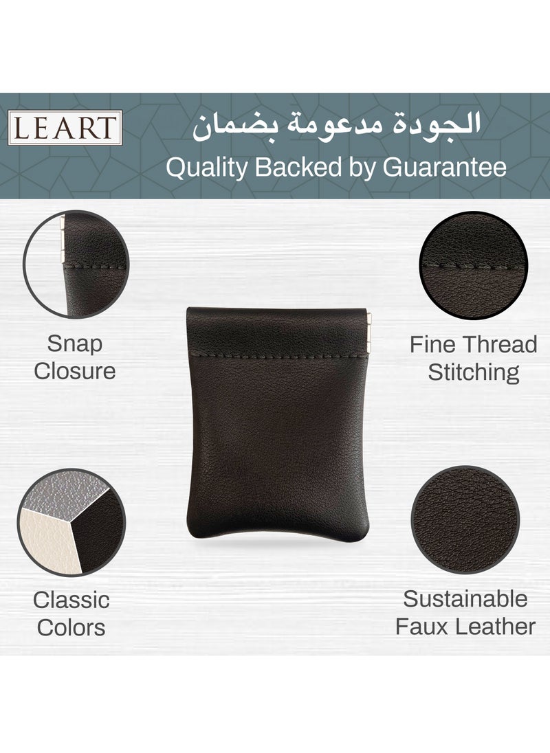 Leather Squeeze Coin Pouch for Men & Women | Coin Purse | Coin Holder | For Coins, Keys, Earphones, Cards, AirPods, Rosary | Great Gifting Option (Black)