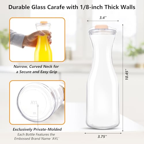 AYL Set of 4 Glass Carafes with Flip Top Lids (40 Oz) – Clear Glass Water Pitchers and Beverage Serveware for Mimosa Bars, Brunch, Parties, Wine, Juice, Milk, Iced Tea, and Lemonade with Easy-Pour Spout - Image 5
