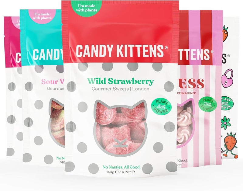 Candy Kittens Vegan Sweets Gift Box - Candy Kittens Gourmies with 5 Sweet Bags of Natural Ingredients - Image 1