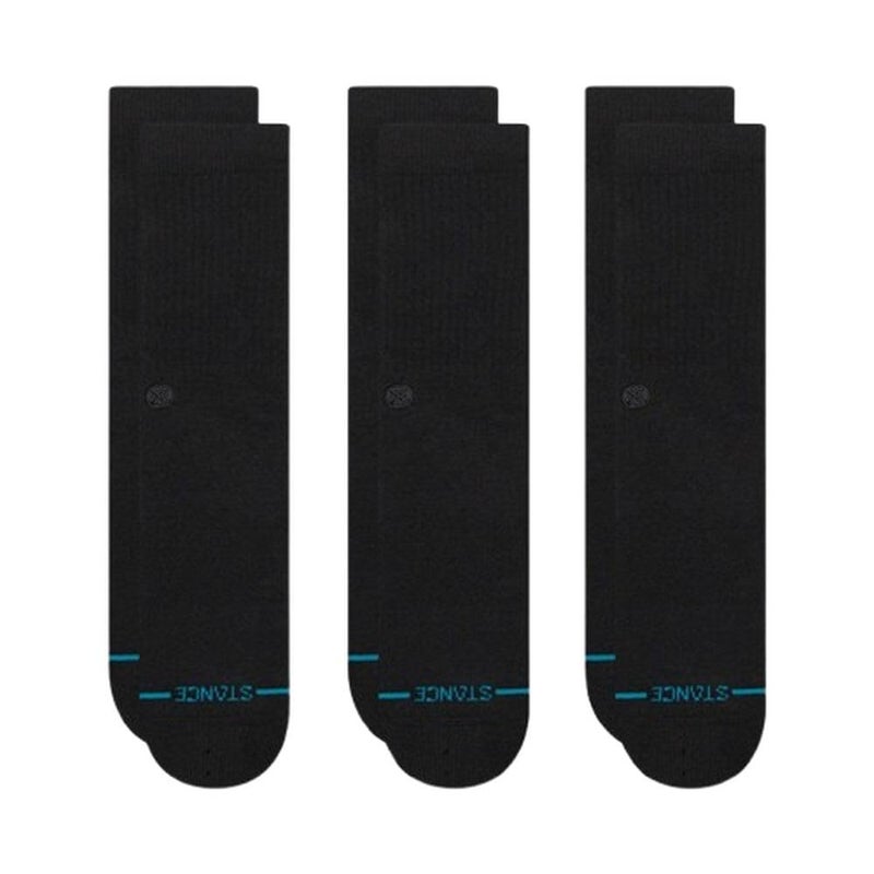 Stance Icon Crew Socks 3-Pack for Men and Women, Cotton Blend Medium Cushioning Arch Support, Black/Black, Large