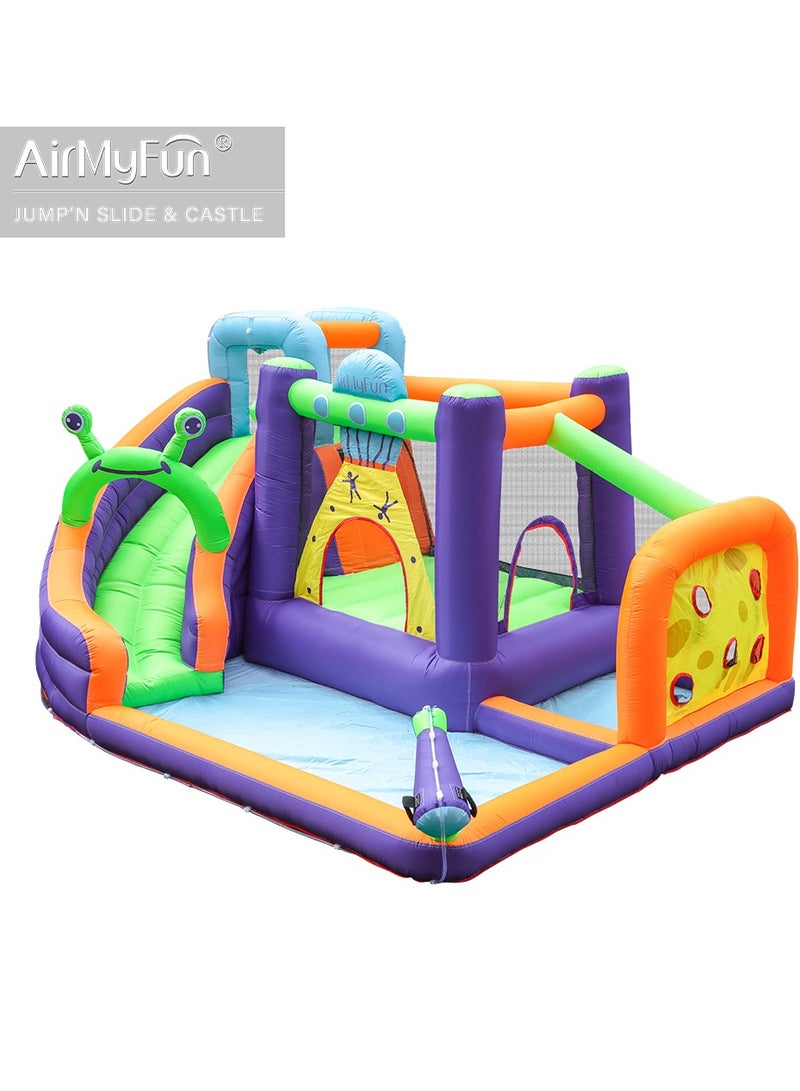 AirMyFun AirMyFun Inflatable Water slide Frog Theme Bounce House for Big Kids 8-12 with Long Slide and Spray Water Gun for Kids Backyard Inflatable Bouncy Castle - Image 1