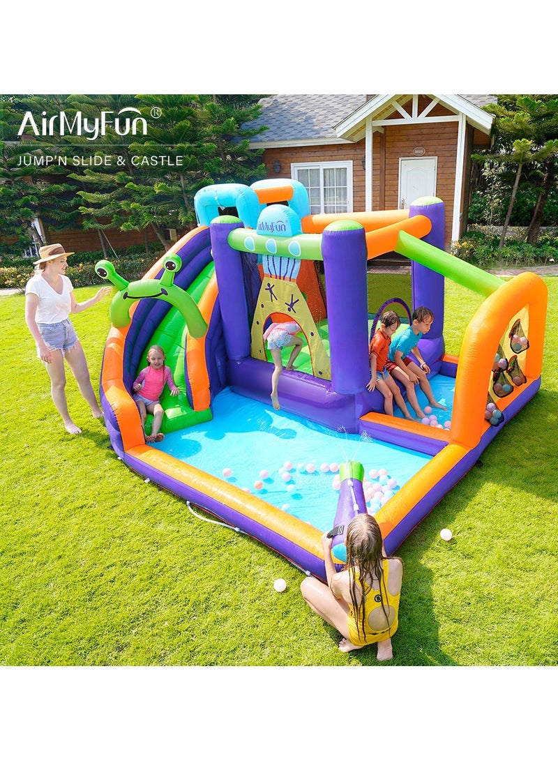 AirMyFun AirMyFun Inflatable Water slide Frog Theme Bounce House for Big Kids 8-12 with Long Slide and Spray Water Gun for Kids Backyard Inflatable Bouncy Castle - Image 2