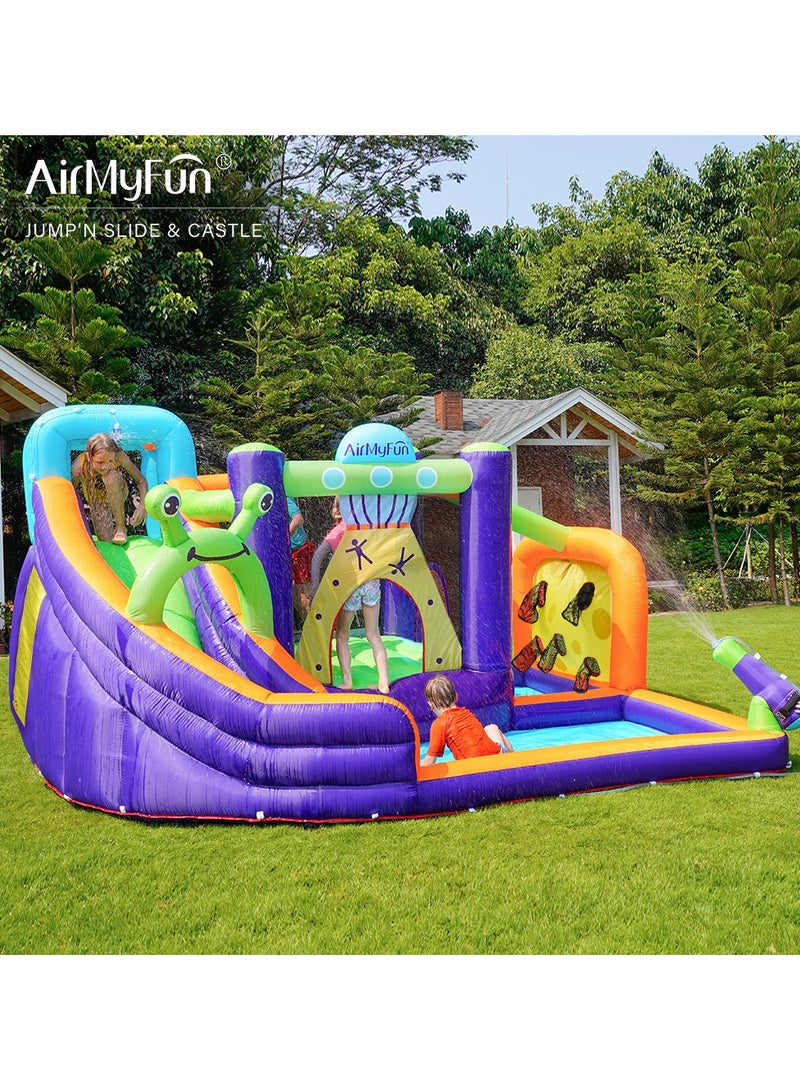 AirMyFun AirMyFun Inflatable Water slide Frog Theme Bounce House for Big Kids 8-12 with Long Slide and Spray Water Gun for Kids Backyard Inflatable Bouncy Castle - Image 3