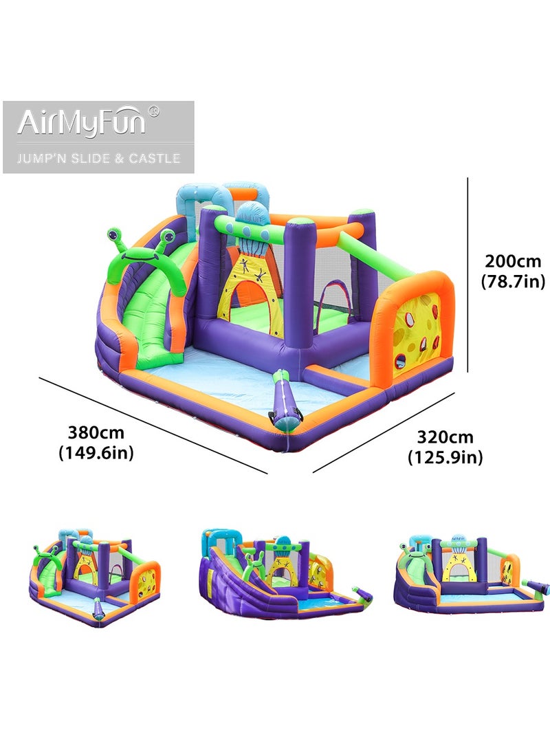 AirMyFun AirMyFun Inflatable Water slide Frog Theme Bounce House for Big Kids 8-12 with Long Slide and Spray Water Gun for Kids Backyard Inflatable Bouncy Castle - Image 4