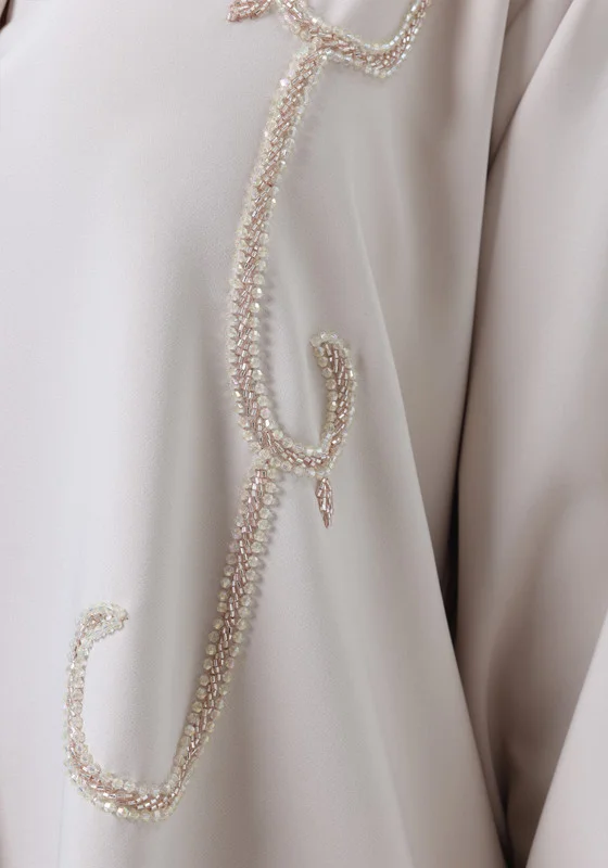 MSquare Fashion Beige Mélange Hand Embroidered Abaya with Matching Headscarf