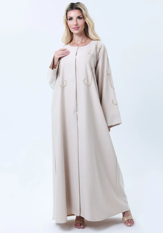 MSquare Fashion Beige Mélange Hand Embroidered Abaya with Matching Headscarf
