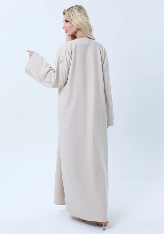 MSquare Fashion Beige Mélange Hand Embroidered Abaya with Matching Headscarf