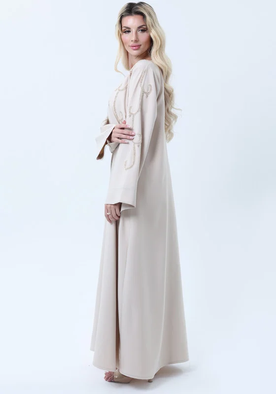 MSquare Fashion Beige Mélange Hand Embroidered Abaya with Matching Headscarf
