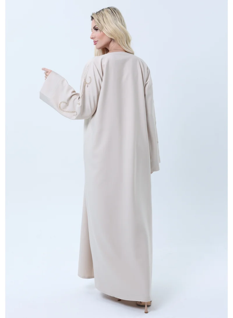 MSquare Fashion  Beige Mélange Hand Embroidered Abaya with Matching Headscarf for Women | Best Price UAE
