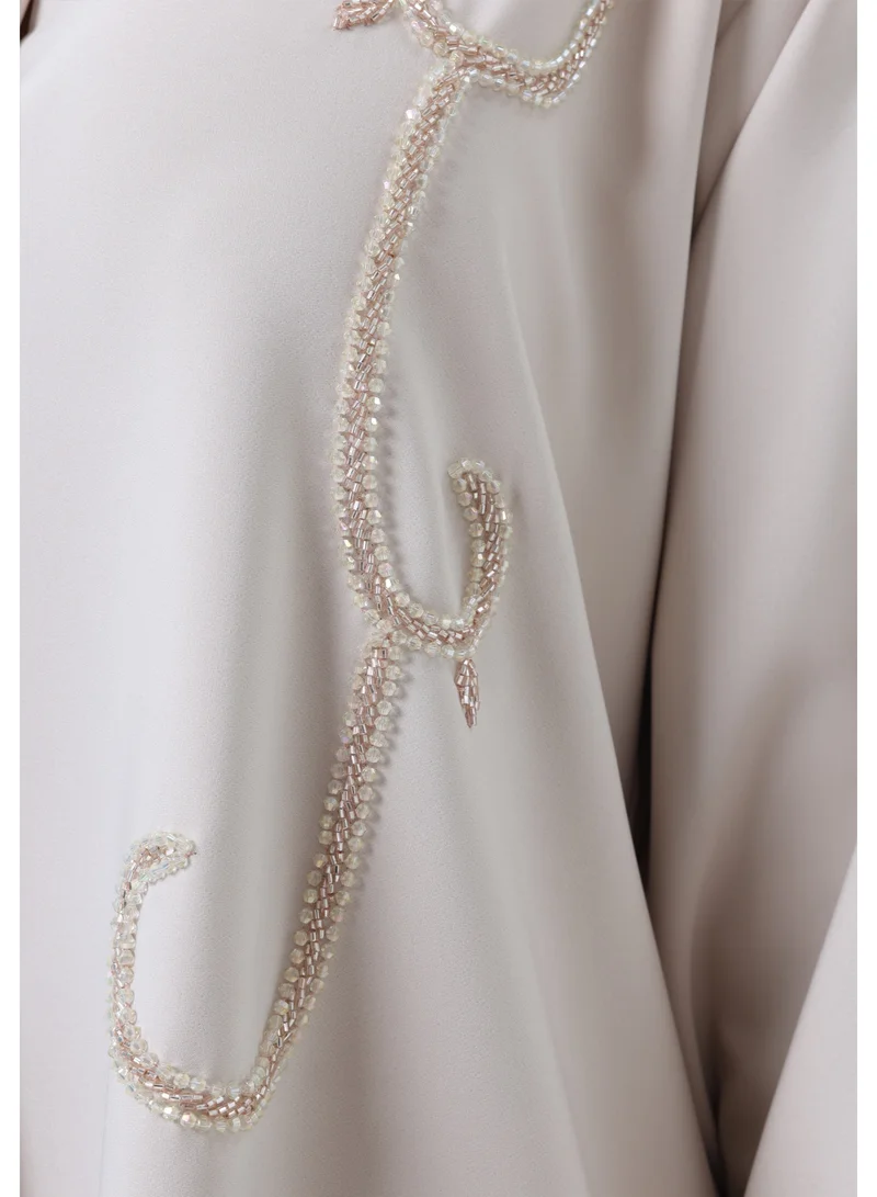 MSquare Fashion  Beige Mélange Hand Embroidered Abaya with Matching Headscarf for Women | Best Price UAE