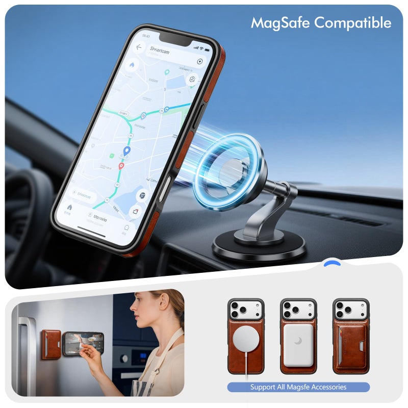 Antsturdy Compatible with MagSafe 2 in 1 Detachable Magnetic iPhone 17 Pro Max Case Wallet Holder,PU Leather RFID Blocking Credit Card Slots Flip Protective Cover Kickstand for Men Women,Brown - Image 3