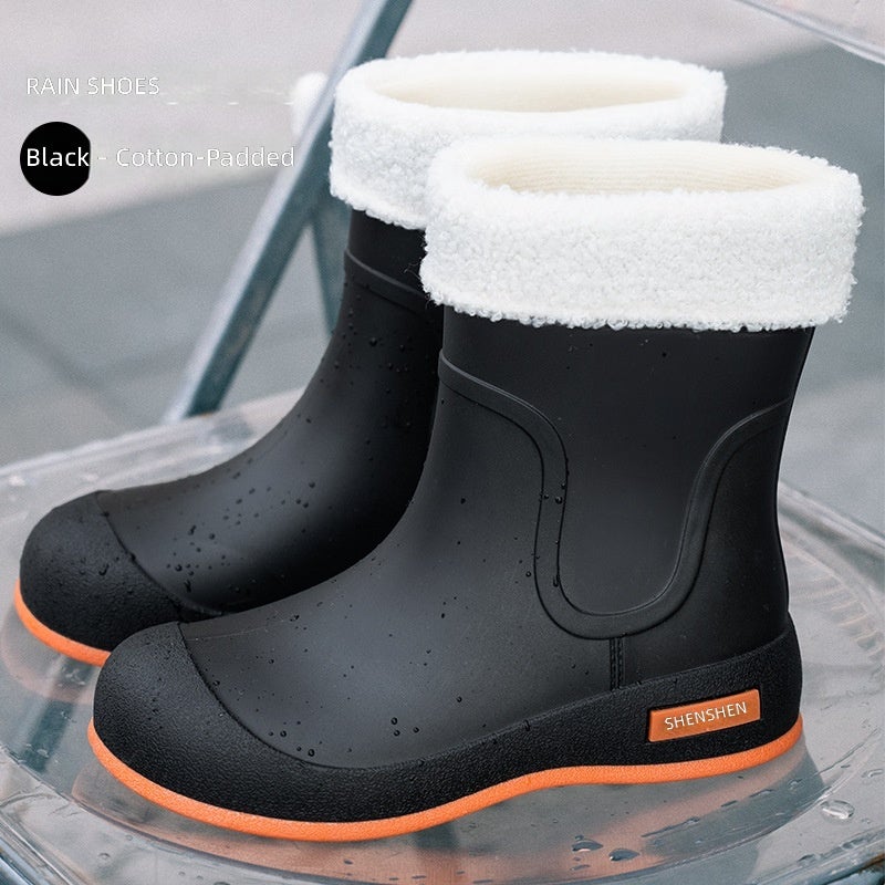 Women PVC Rain Boots Fleece Lined Low Heel - Image 5