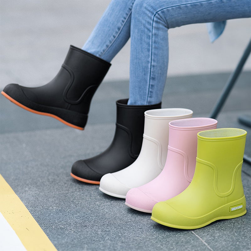 Women PVC Rain Boots Fleece Lined Low Heel - Image 3