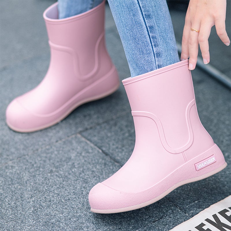 Women PVC Rain Boots Fleece Lined Low Heel - Image 2