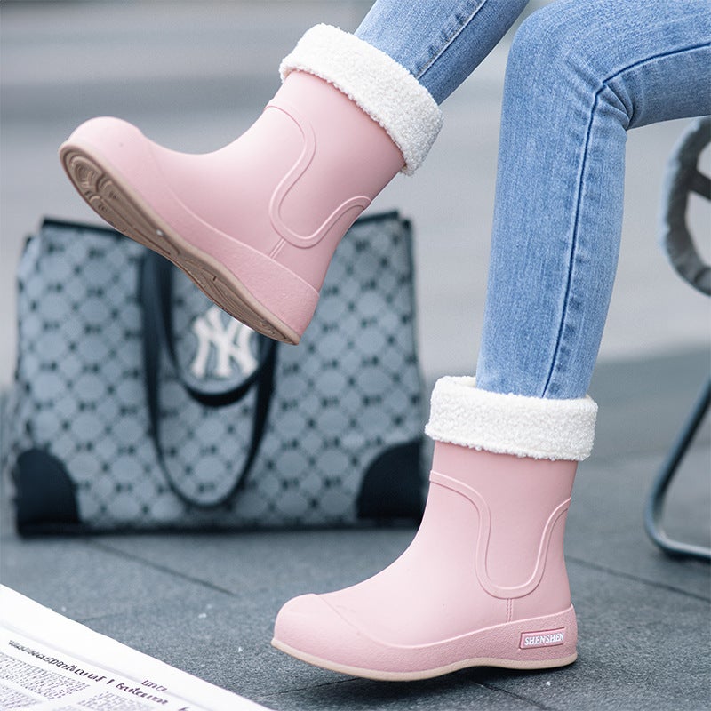 Women PVC Rain Boots Fleece Lined Low Heel - Image 4