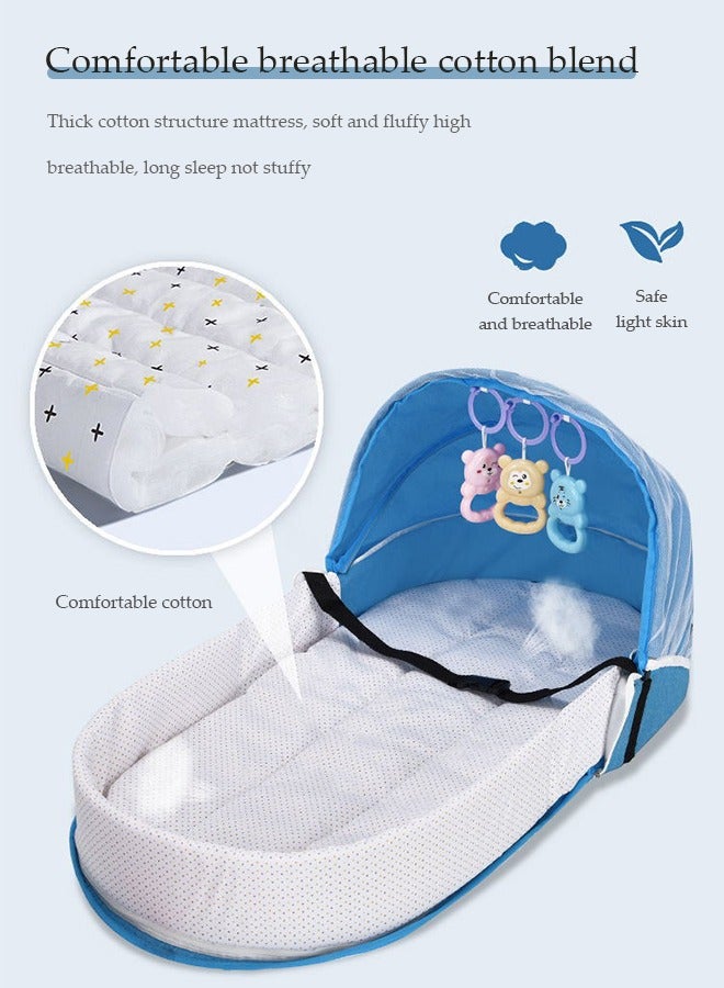 DUNISO Baby travel cot with mosquito net and awning, portable foldable baby tent, washable baby bed biomimetic travel bed, foldable into backpack, with straps and toys, suitable for family，travel - Image 4
