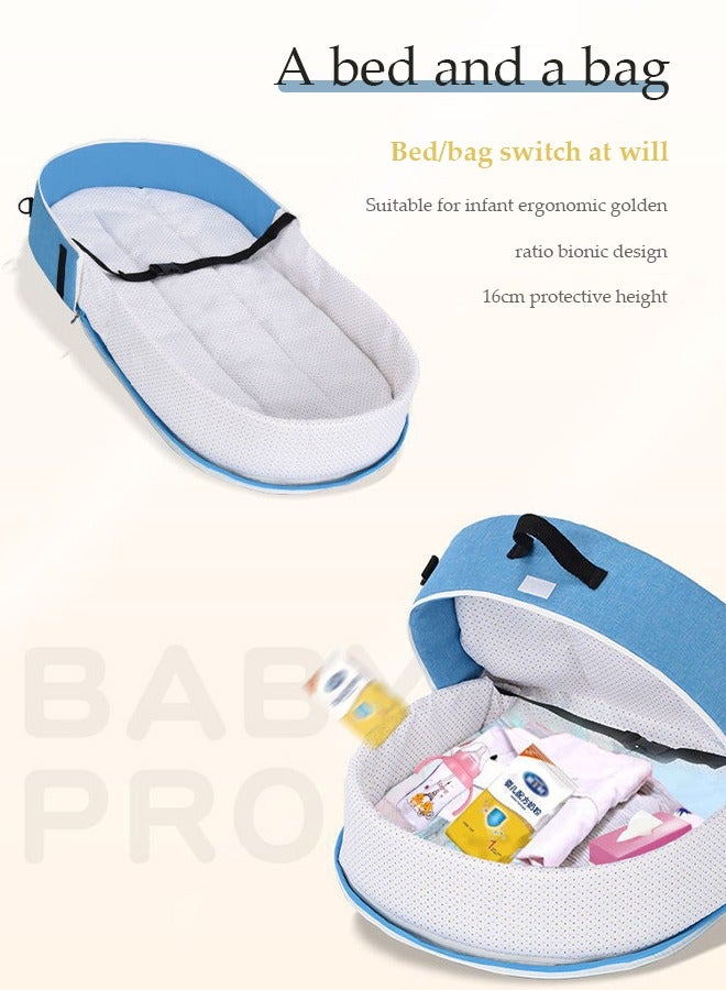 DUNISO Baby travel cot with mosquito net and awning, portable foldable baby tent, washable baby bed biomimetic travel bed, foldable into backpack, with straps and toys, suitable for family，travel - Image 3
