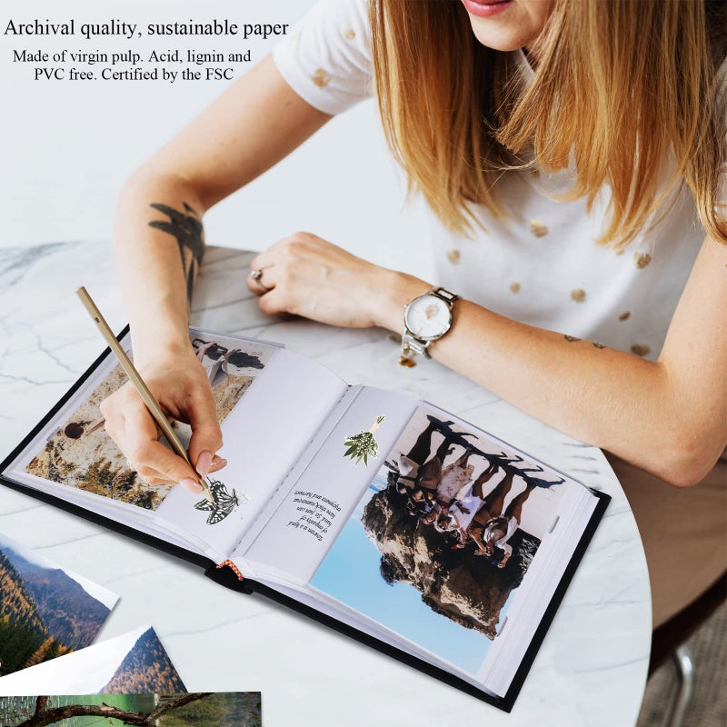 1DOT2 Photo Album 4x6 Hold 60 Photos with Memo Vertical Slip-in Pockets Photo Book  Linen Cover Picture Photo Albums with Writing Space for Wedding Baby Mother's Day Black - Image 5