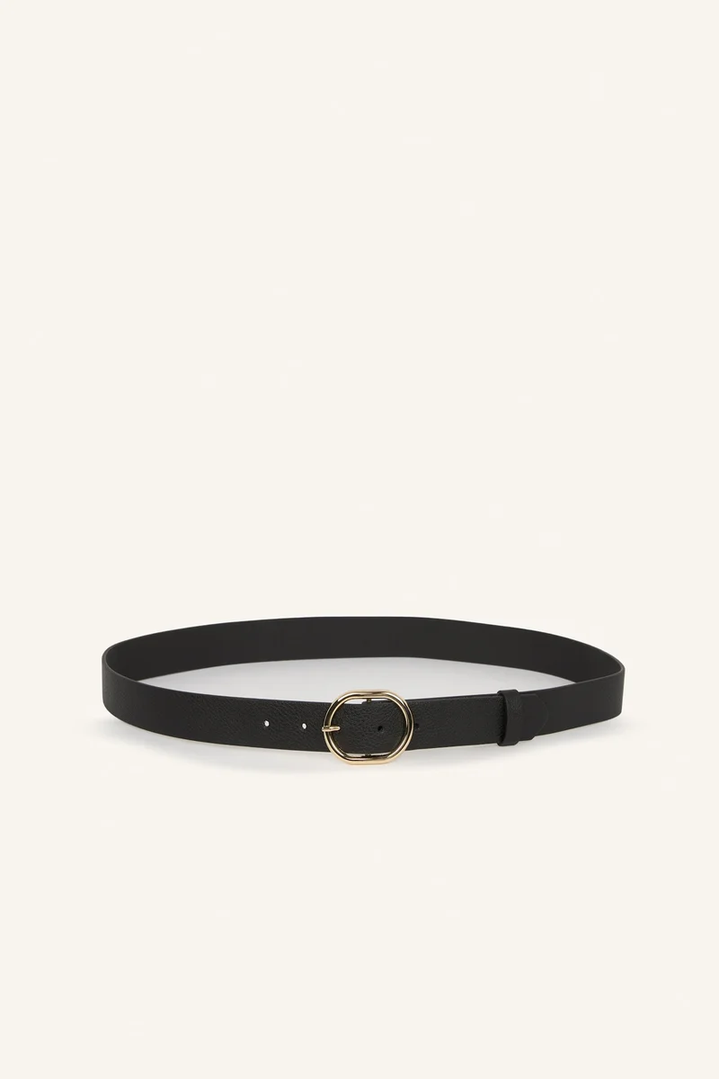 Woman Oval Buckle Faux Leather Denim Belt