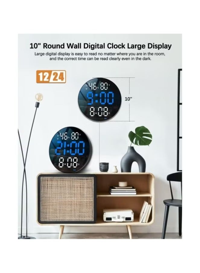 ساعة حائط ديجتال دائرية عصرية بشاشة عرض كبيرة LED مع جهاز تحكم عن بعد وسطوع تلقائي ودرجة الحرارة والرطوبة ومنبه وتاريخ واسبوع ومؤقت لديكور غرفة المعيشة - Image 3