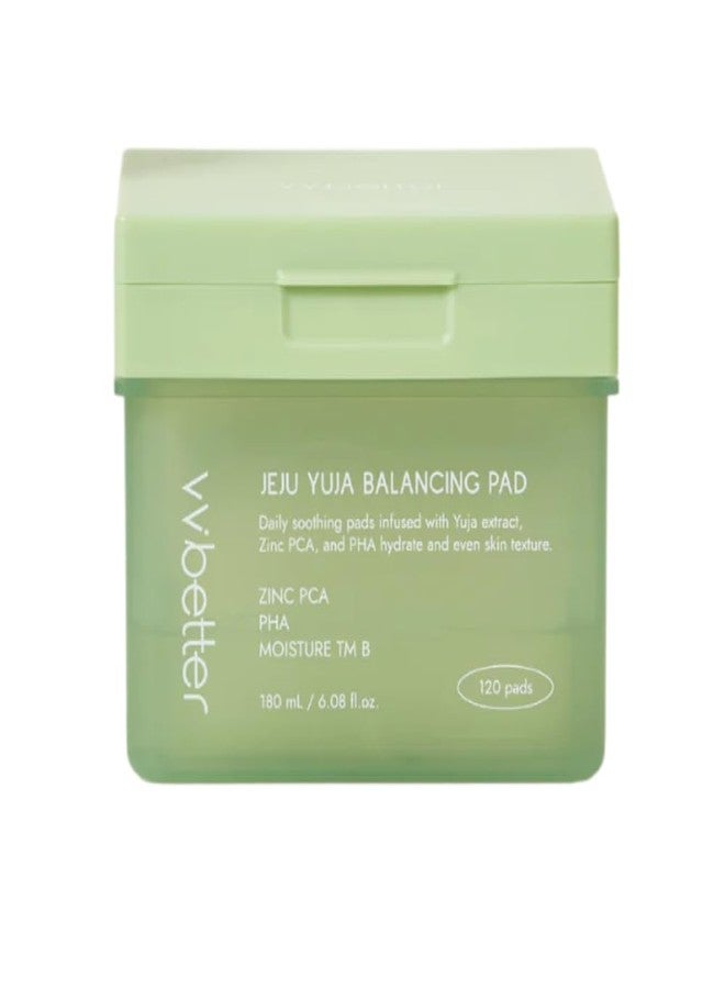 VVBETTER Jeju Yuja Balancing Toner Pads – with Zinc PCA, Exfoliating with PHA, Soothing, for Acne Prone & Skin – Vegan Micro-Hole Pads (120pads) - Image 1
