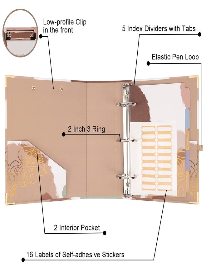 EYROZILL 2 Inch Mini 3 Ring Binder for 5.5" x 8.5" Paper with 5-Tab Dividers EYROZILL Cute Mini Binder for School/Office Supplies and Home, Brown Impression - Image 4
